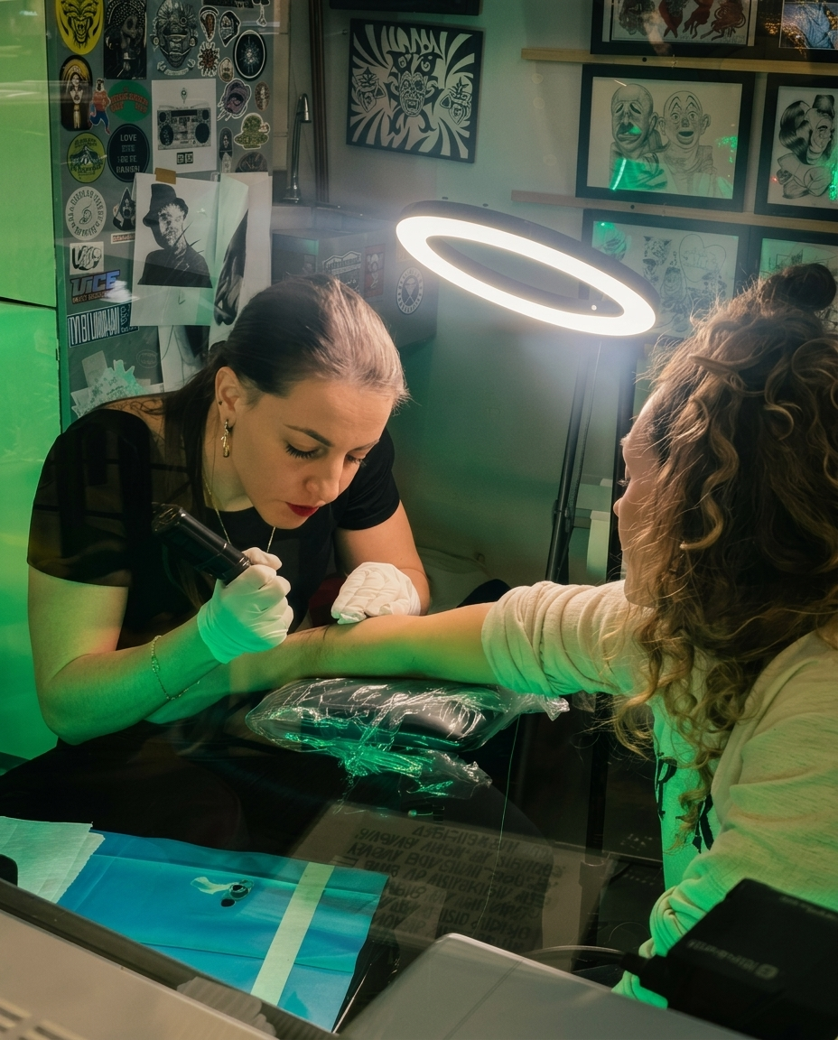 Luana Messa tatuando